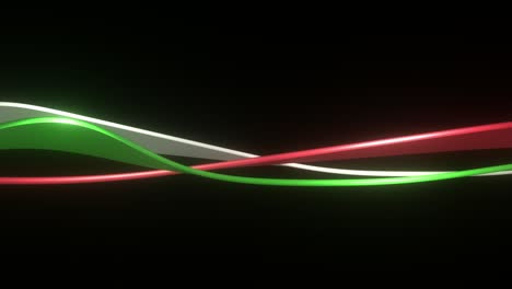 Animation-of-glowing-banner-flags-in-red,-green,-and-white-on-a-black-background