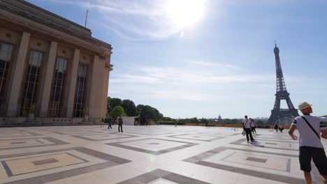 Trocadero-wide-pan-with-almost-nobody-due-to-the-corona-virus-outbreak-during-sunny-summer-day