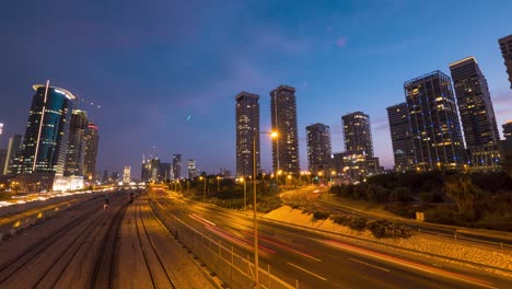 Nighttime-timelapse-of-a-busy-highway-in-Tel-Aviv