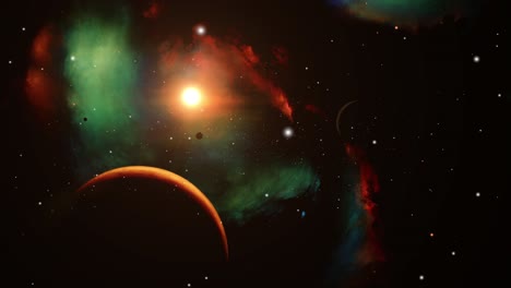 Planetas-Y-Nubes-Nebulosas-En-Medio-Del-Universo