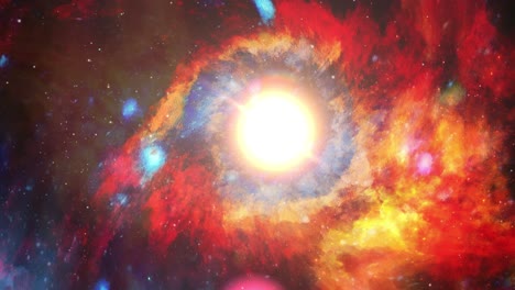 La-Luz-Del-Sol-En-El-Centro-De-La-Nebulosa-En-El-Espacio-Oscuro-Del-Universo-Estelar,-El-Cosmos