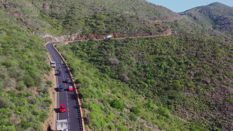 Car-traffic-on-a-mountain-road,Tenerife,Canary-Island,Spain