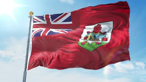 4k-3D-Darstellung-Der-Wehenden-Flagge-Auf-Einem-Mast-Der-Bermudaischen-Landesflagge