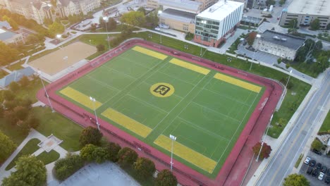 Soccer-Fields-on-Mizzou-Campus-on-Sunset---Aerial-Drone-Orbiting-Shot