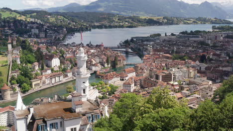 Beautiful-Aerial-overview-of-the-city-of-Luzern,-Switzerland