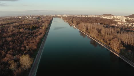 Aerial-view-of-the-rowing-channel-in-Plovdiv-during-the-autumn