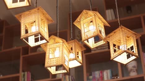 Close-Up-Footage-of-Handcrafted-Hanging-Lamp-Made-from-Wood