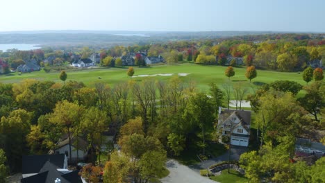 Drone-Flying-Above-Suburban-Neighborhood-and-Exclusive-Golf-Course