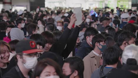 Crowd-Wearing-Masks-Celebrating-The-Halloween-Night-2020-At-Shibuya-Crossing-Amid-The-Coronavirus-Pandemic-In-Tokyo,-Japan---Slow-Motion
