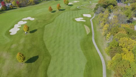 Aerial-Establishing-Shot-of-Private-Country-Club-Golf-Course-in-Fall