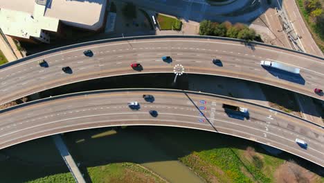 Birds-eye-view-of-cars-on-I-10-freeway-near-downtown-Houston
