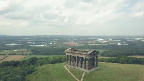 Aerial-view-of-an-ancient-Greek-temple-Penshaw-monument-in-Sunderland,-North-East-England