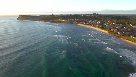 Wide-drone-shot-of-Lennox-Head-beach-and-coastline
