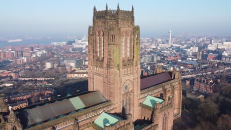 Liverpool-Anglican-cathedral-historical-dominant-landmark-aerial-building-city-skyline-orbit-right