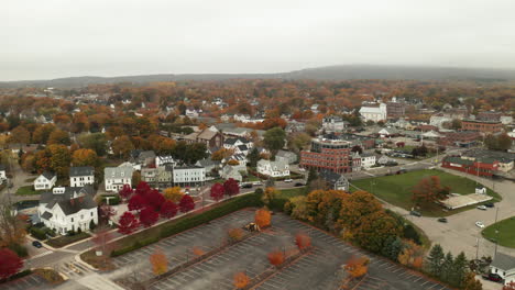 Aerial-High-Flying-Drone-footage-over-Rockland,-Maine,-Downtown,-USA