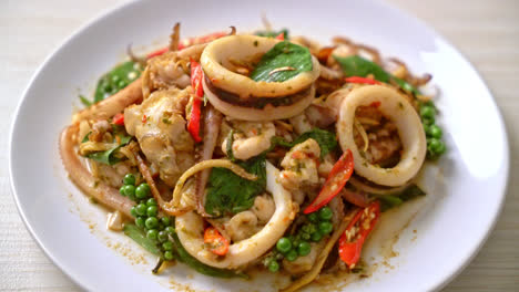 stir-fried-holy-basil-with-octopus-or-squid-and-herb---Asian-food-style