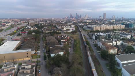 Aerial-of-city-of-Houston-landscape-with-downtown-Houston-in-background