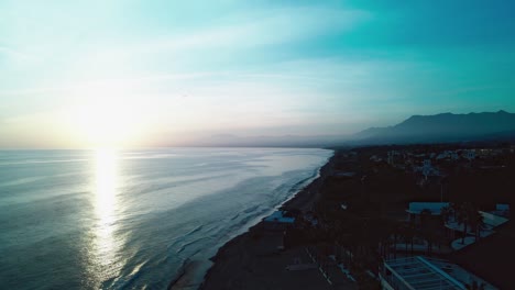 Drone-POV-at-bay-of-Marbella,-south-of-Spain