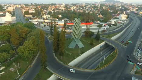 spectacular-aerial-view-with-drone,-of-the-Araucarias-roundabout-of-Xalapa,-Veracruz,-Mexico