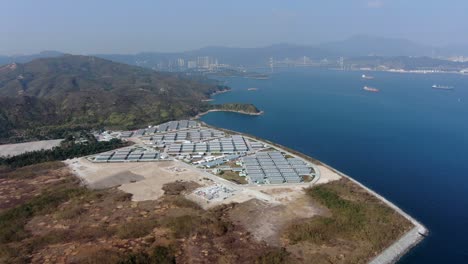 Covid19-Quarantine-compound-buildings-in-the-outskirts-of-Hong-Kong,-Aerial-view