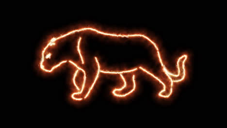 Löwe-Puma-Umriss-Von-Brennenden-Flammen-Und-Puma-In-Neonlichtern