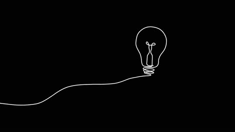 Hand-drawn-style-animation-of-a-light-bulb-lighting-up,-on-a-black-background