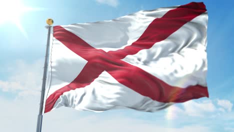4k-3D-Illustration-of-the-waving-flag-on-a-pole-of-state-of-Alabama-in-United-States-of-America