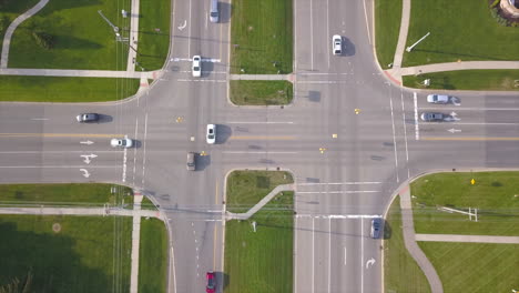 Aerial-drone-shot-of-a-busy-intersection---Fly-Up