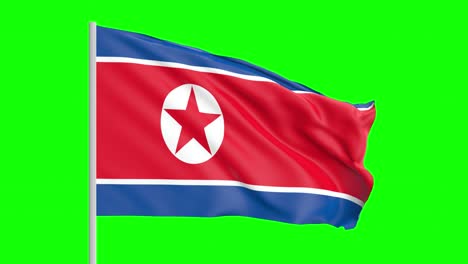 National-Flag-Of-North-Korea-Waving-In-The-Wind-on-Green-Screen-With-Alpha-Matte
