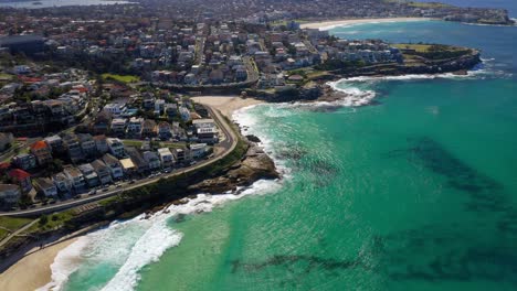 Aerial-View-Of-Bronte,-Tamarama,-And-Bondi-Beach-With-Seascape-During-Pandemic-In-Sydney,-NSW,-Australia