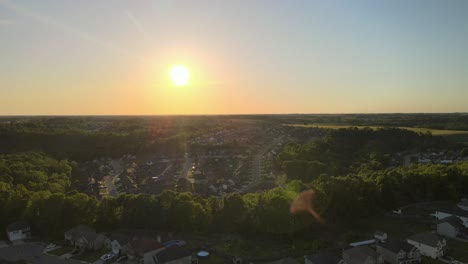 Aerial-view-of-the-suburbs-in-Clarksville,-Tennessee-during-a-beautiful-sunset