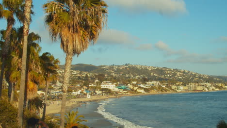 Palm-trees-with-Laguna-Beach-in-background,-California