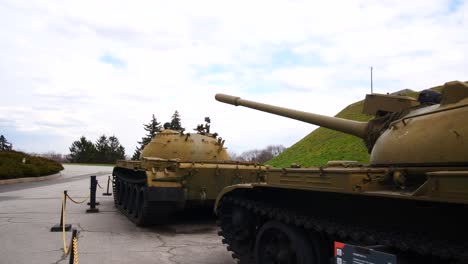 Army-tanks-from-World-War-Two-displayed-at-museum,-Motherland,-Kyiv-Ukraine