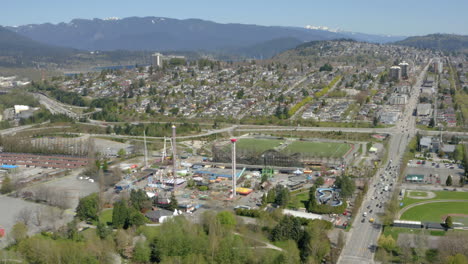 Luftaufnahme-über-Einen-Leeren-Spielland-vergnügungspark-Während-Der-Covid-pandemie,-Vancouver,-Britisch-Kolumbien,-Kanada