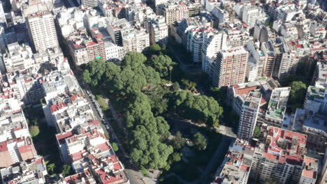 Aerial---Recoleta-Vicente-Lopez-Park,-Buenos-Aires,-Argentina,-Wide-Rising-Shot
