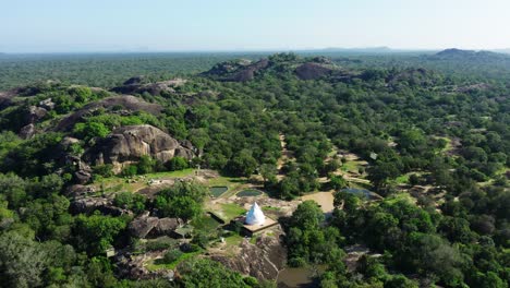 Holy-monastic-complex-in-tropical-jungle-of-Sri-Lanka,-Yala-National-Park