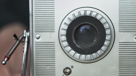 Alte-Vintage-Kameramechanismus-Arbeit,-Verschlusszeit