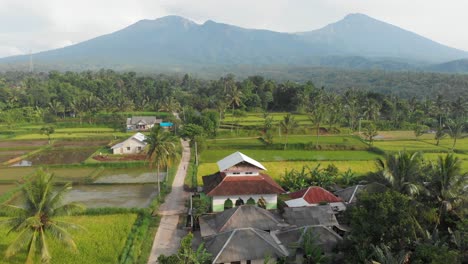 Countryside-of-Lombok-below-famous-Mount-Rinjani,-lush-tropical-land