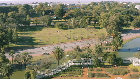 Aerial---Paseo-El-Rosedal-Park-In-Palermo,-Buenos-Aires,-Argentina,-Rising-Shot
