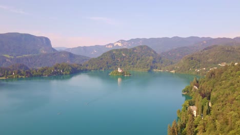 Aerial-clip-over-Lake-Bled-Slovenia-towards-Bled-Island-a-popular-tourist-destination-in-the-Julian-Alps