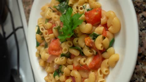 A-Cook-Garnish-Macaroni-Pasta-With-Cilantro-Leaves