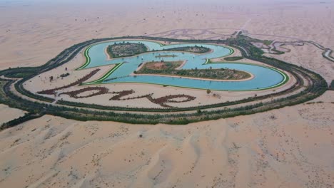 Heart-Lake-Dubai---Aerial-View-Love-Lake-Dubai-In-The-Al-Qudra-Oasis-In-Dubai,-UAE