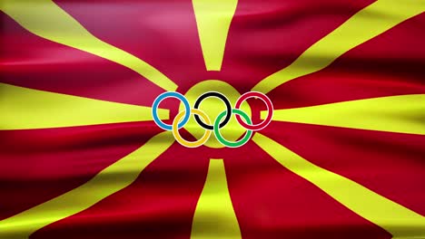 Ondeando-La-Bandera-De-Macedonia-Con-El-Símbolo-De-Cinco-Anillos-De-Los-Juegos-Olímpicos---Animación-De-Bucle-Ilustrativa