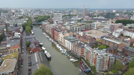 Bristol-city-Waterfront-docks-UK-rising-drone-footage-4K