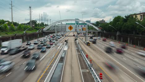 Establishing-time-lapse-shot-of-rush-hour-traffic-on-59-South-freeway-in-Houston