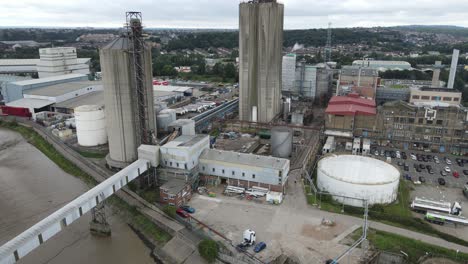 Hanson-Ready-mixed-Concrete-site-Erith-Kent-UK-rising-crane-drone-footage