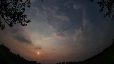 4k-fisheye,-evening-sky-and-sun,-sunset,-sunrise