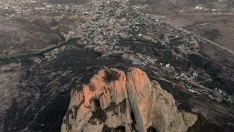 Bernal-Peak---Peña-de-Bernal-Monolith-From-Above-Near-San-Sebastian-Bernal-In-Queretaro,-Mexico