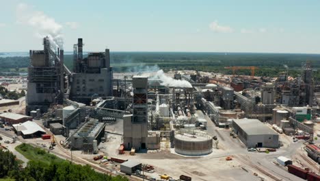 Pedestal-shot-of-large-manufacturing-paper-mill-plant