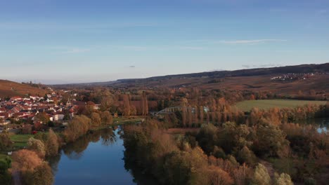 Aerial-Drone-sunset-flyover-vineyards-near-Épernay-France-Autumn